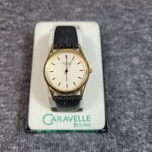 Caravelle By Bulova Watch Black Exotic Leather Band With Original Box